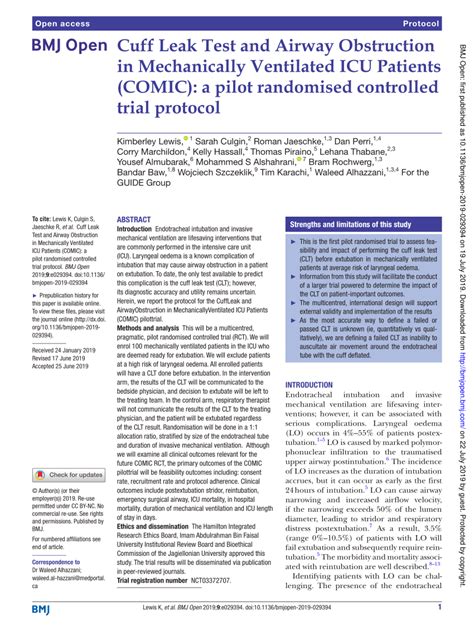 Cuff Leak Test and Airway Obstruction in Mechanically Ventilated。